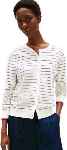 Tommy Hilfiger Damen Cardigan Jersey Stitch Elegant, Mehrfarbig (Ivory Silk/Dark Night Navy STP Gs), 3XL von Tommy Hilfiger