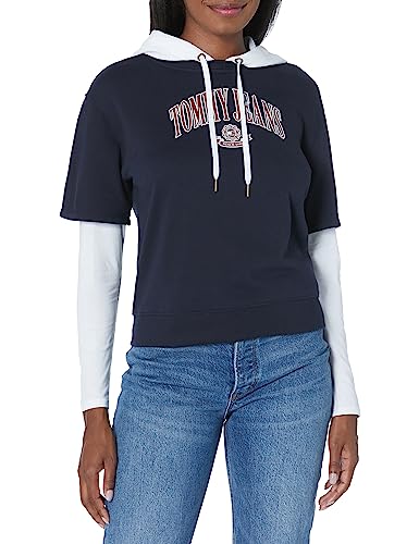 Tommy Hilfiger Damen Casual Logo 2fer Hoodie Sweatshirt, Kapitän des Himmels (Sky Captain), M von Tommy Hilfiger