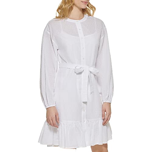 Tommy Hilfiger Damen Chambray Stripe Long Sleeve Shirt Dress Kleid, Weiss/opulenter Garten, 46 von Tommy Hilfiger