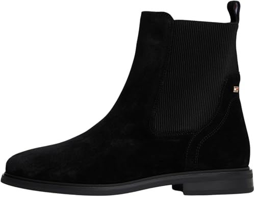 Tommy Hilfiger Damen Chelsea Boots Flag aus Wildleder, Schwarz (Black), 42 von Tommy Hilfiger