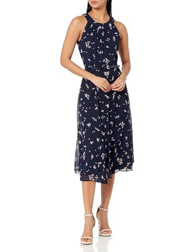 Tommy Hilfiger Damen Chiffon-Midikleid Kleid, Sky Captain/English Rose, 34 von Tommy Hilfiger