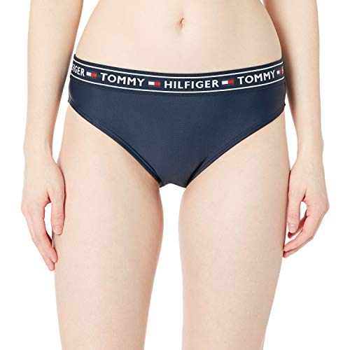 Tommy Hilfiger Damen Classic Full Coverage Bikini Bottom Bikinihose, Marineblaues Logo, Medium von Tommy Hilfiger