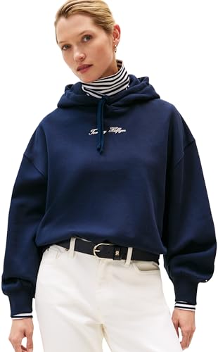 Tommy Hilfiger Damen Classic Script Fleece Hoodie Ww0Ww47459 Kapuzenpullover, Blue (Dark Night Navy), M von Tommy Hilfiger