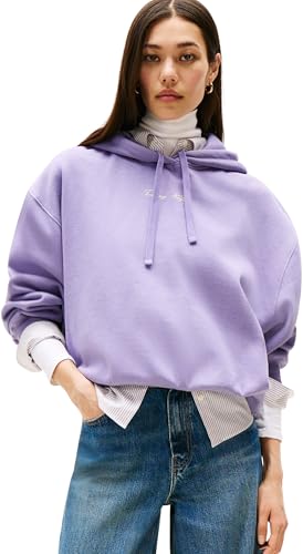 Tommy Hilfiger Damen Hoodie Classic Script Fleece mit Kapuze, Violett (Lavender Ash), S von Tommy Hilfiger