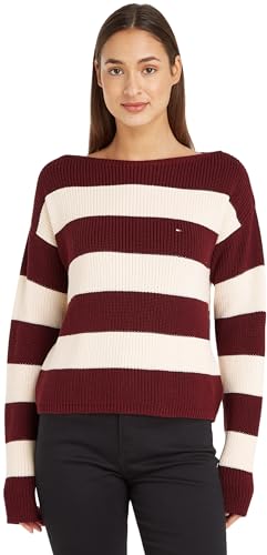 Tommy Hilfiger Damen Pullover Co Cardi Stitch Open-Nk Swt Strickpullover, Mehrfarbig (Deep Rouge Calico Rugby Stp), L von Tommy Hilfiger