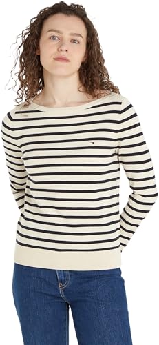 Tommy Hilfiger Damen Pullover Co Jersey Stitch Boat-Nk Sweater Strickpullover, Mehrfarbig (Breton Stp/ Calico/ Desert Sky), XXL von Tommy Hilfiger