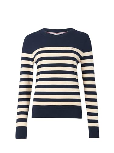 Tommy Hilfiger Damen Co Jersey Stitch C-Nk Ls SWT Ww0Ww44984 Pullover, Weiß (Her STP Dark Night Navy/Calico), M von Tommy Hilfiger