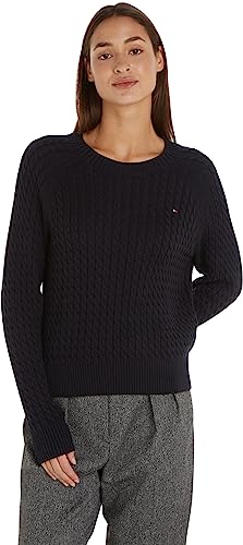 Tommy Hilfiger Damen Pullover C-Neck Strickpullover, Schwarz (Black), L von Tommy Hilfiger