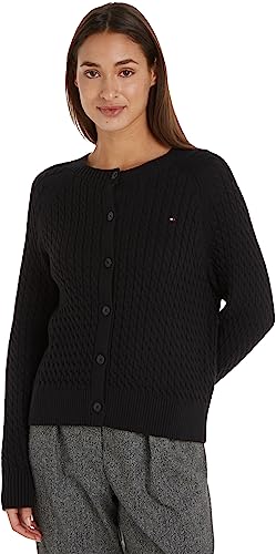 Tommy Hilfiger Damen Strickjacke Cardigan C-Neck Cardigan mit Knopfleiste, Schwarz (Black), L von Tommy Hilfiger