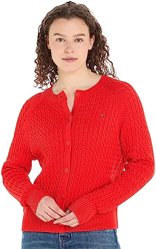 Tommy Hilfiger Damen Strickjacke Cardigan C-Neck Cardigan mit Knopfleiste, Rot (Fireworks), S von Tommy Hilfiger