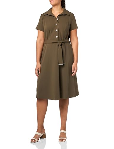 Tommy Hilfiger Damen Collared Button-up Midi Dress with Waist Tie Kleid, Olivgrün, 42 von Tommy Hilfiger