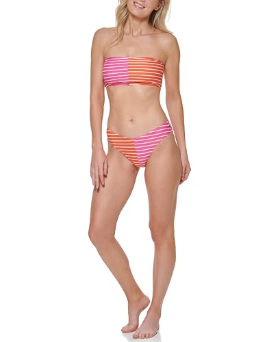 Tommy Hilfiger Damen Color Block V-Cut High Leg Bottom Bikini-Unterteile, Dahlia Combo, XS von Tommy Hilfiger