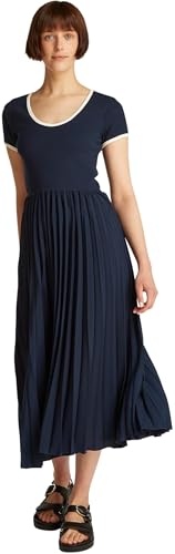 Tommy Hilfiger Damen Contrast Soft Pleat Dress Kontrastweiches V-NK Faltenkleid WW0WW44618, Blue (Dark Night Navy), 3XL von Tommy Hilfiger