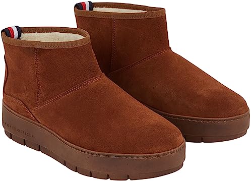 Tommy Hilfiger Damen COOL Suede Snowboot FW0FW07662 Niedrige Stiefel, Braun (Natural Cognac), 37 EU von Tommy Hilfiger