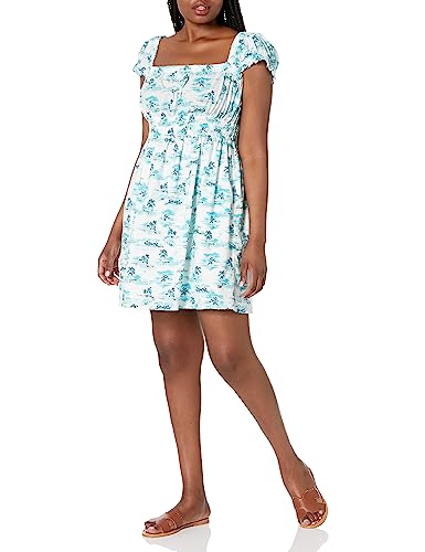 Tommy Hilfiger Kurzärmeliges Minikleid für Damen, Baumwolle, Blumenmuster, Maui Blau, Mittel von Tommy Hilfiger