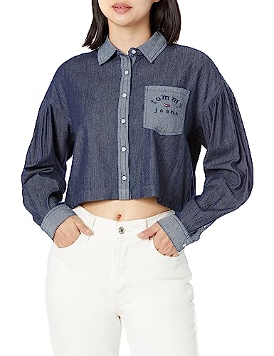 Tommy Hilfiger Damen Cropped Chambray Langarm Knopfleiste, Dunkler Benson, X-Klein von Tommy Hilfiger