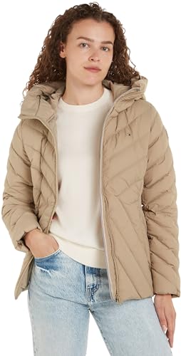 Tommy Hilfiger Damen Daunenjacke Down Jacket mit Kapuze, Beige (Beige), XS von Tommy Hilfiger