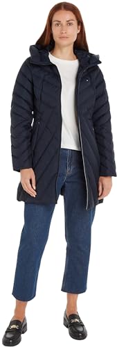 Tommy Hilfiger Damen Daunenmantel Chevron Down Coat mit Kapuze, Blau (Desert Sky), XXS von Tommy Hilfiger