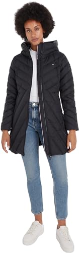 Tommy Hilfiger Damen Daunenmantel Chevron Down Coat mit Kapuze, Schwarz (Black), XXL von Tommy Hilfiger
