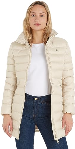 Tommy Hilfiger Damen Daunenmantel Padded Global Stripe Coat Winter, Beige (Classic Beige), XXS von Tommy Hilfiger