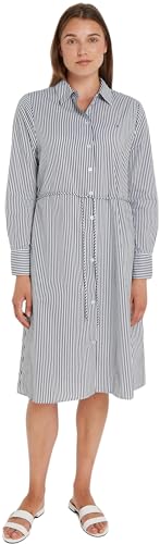 Tommy Hilfiger Damen Hemdkleid Essential Shirt Dress Knielang, Blau (Ithaka Stp/ Desert Sky), 34 von Tommy Hilfiger