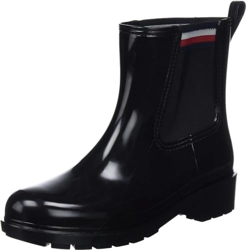 Tommy Hilfiger Damen Gummistiefel Corporate Elastic Rainboot Halbhoch, Schwarz (Black), 36 von Tommy Hilfiger