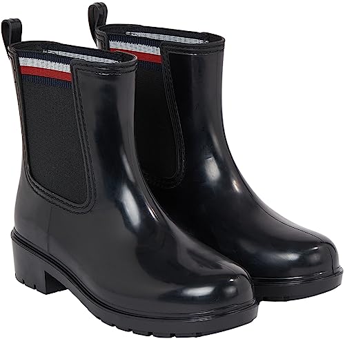 Tommy Hilfiger Damen Gummistiefel Corporate Elastic Rainboot Halbhoch, Schwarz (Black), 37 von Tommy Hilfiger