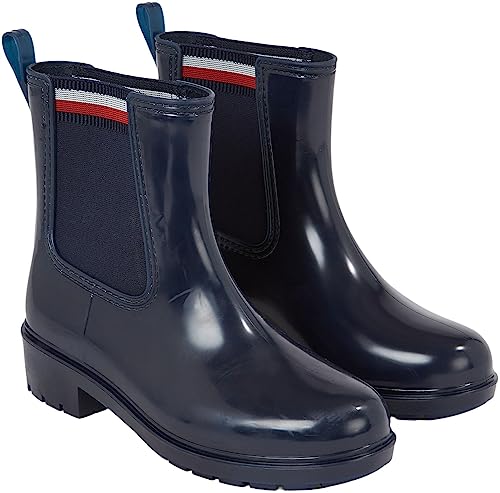 Tommy Hilfiger Damen Gummistiefel Corporate Elastic Rainboot Halbhoch, Blau (Space Blue), 39 von Tommy Hilfiger