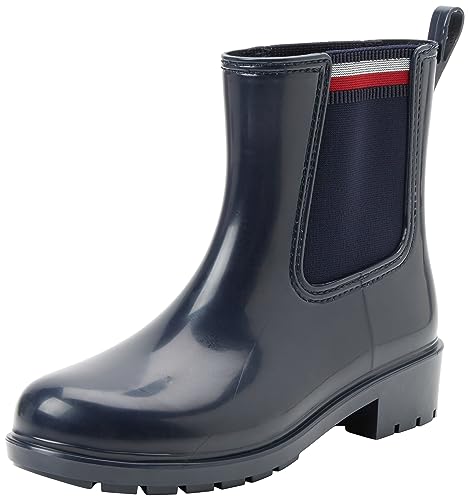 Tommy Hilfiger Damen Gummistiefel Corporate Elastic Rainboot Halbhoch, Blau (Space Blue), 39 von Tommy Hilfiger