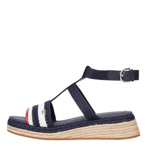 Tommy Hilfiger Damen Espadrilles Feminine Crochet Platform Sandal Stoffschuhe, Blau (Space Blue), 41 von Tommy Hilfiger