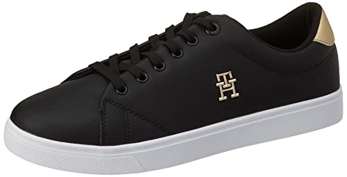 Tommy Hilfiger Damen Cupsole Sneaker Essential TH Gold Schuhe , Schwarz (Black), 36 EU von Tommy Hilfiger