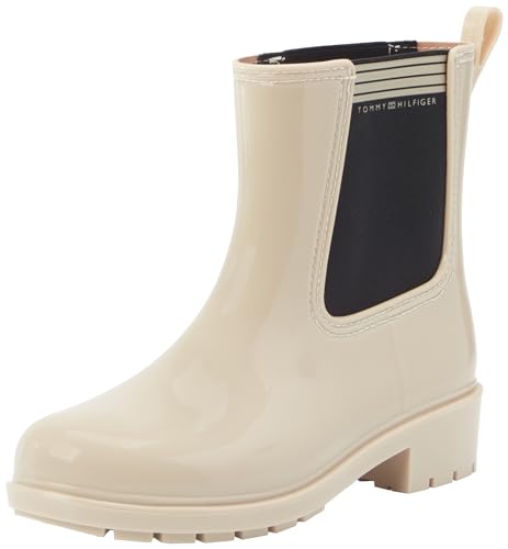 Tommy Hilfiger Damen Gummistiefel Essential Tommy Rainboot mit Blockabsatz, Beige (White Clay), 36 EU von Tommy Hilfiger