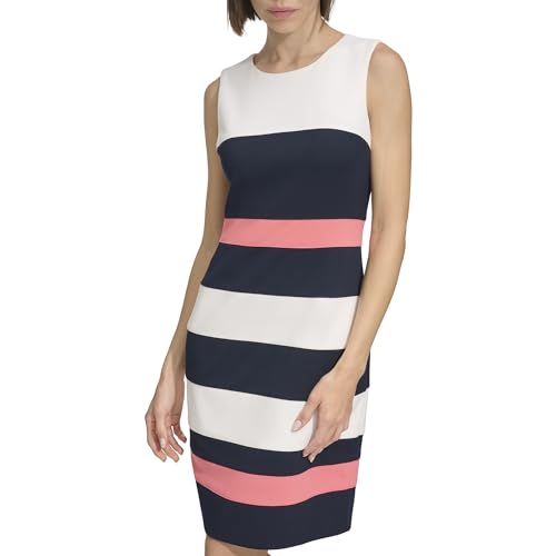 Tommy Hilfiger Damen Etuikleid aus Scuba Crepe Kleid, Elfenbein/Sky Captain/Sherbet, 40 von Tommy Hilfiger