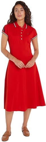 Tommy Hilfiger Damen Polokleid Knielang, Rot (Fierce Red), XL von Tommy Hilfiger