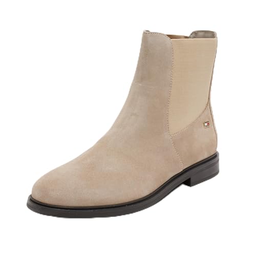 Tommy Hilfiger Damen Chelsea Boots Flag Suede Flach, Beige (Beige), 36 von Tommy Hilfiger