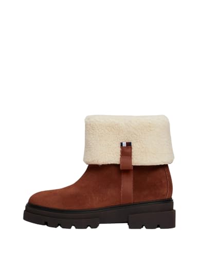 Tommy Hilfiger Damen Faux FUR Suede ROLL-DOWN Boot (FW0FW08158 Stiefeletten, Braun (Cognac Brown), 39 EU von Tommy Hilfiger