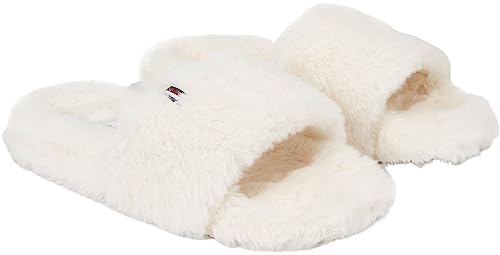 Tommy Hilfiger Damen Hausschuhe Fur Home Slipper Slide Plüsch, Beige (Ancient White), 37/38 von Tommy Hilfiger