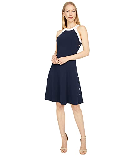 Tommy Hilfiger Damen Fit and Flare Kleid, Navy/Ivory, 40 von Tommy Hilfiger