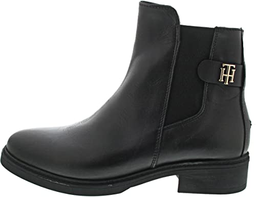 Tommy Hilfiger Damen Coin Leather Flat Boot FW0FW06749 Niedrige Stiefel, Schwarz (Black), 36 EU von Tommy Hilfiger