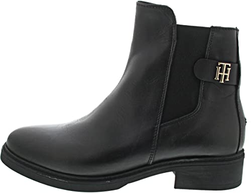 Tommy Hilfiger Damen Stiefeletten TH Leather Flat Boot aus Leder, Schwarz (Black), 37 EU Tommy Hilfiger Damen Stiefeletten TH Leather Flat Boot aus Leder, Schwarz (Black), 37 EU von Tommy Hilfiger