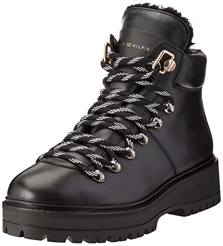 Tommy Hilfiger Damen Leather Outdoor Flat Boot FW0FW06725 Niedrige Stiefel, Schwarz (Black), 38 EU von Tommy Hilfiger