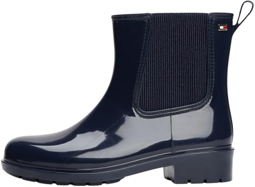 Tommy Hilfiger Damen Gummistiefel Hardware Rainboot Glänzend, Blau (Space Blue), 36 von Tommy Hilfiger