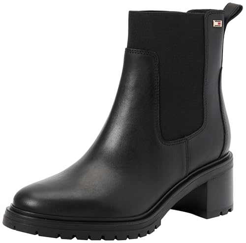 Tommy Hilfiger Damen Chelsea Boots Mid Heel aus Leder, Schwarz (Black), 37 von Tommy Hilfiger