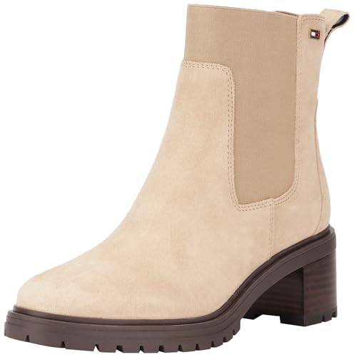Tommy Hilfiger Damen Chelsea Boots Flag Mid Heel Suede aus Wildleder, Beige (Beige), 37 von Tommy Hilfiger