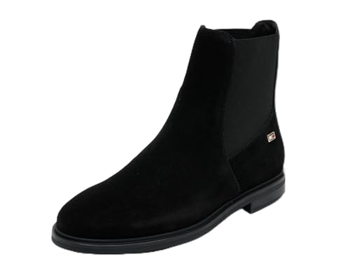Tommy Hilfiger Damen Chelsea Boots Flag Suede Flach, Schwarz (Black), 36 von Tommy Hilfiger