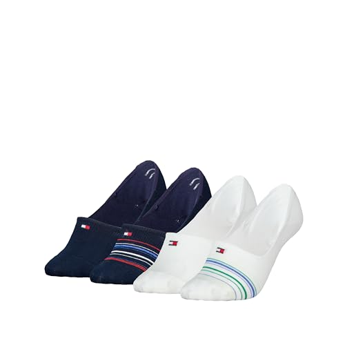 Tommy Hilfiger Damen Footie Socken, Weiß/Marineblau, 39/42 (4er Pack) von Tommy Hilfiger