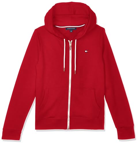 Tommy Hilfiger Damen French Terry mit Reißverschluss – einfarbig Kapuzenpullover, Scarlet, 42 von Tommy Hilfiger