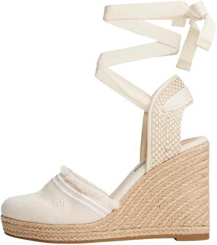 Tommy Hilfiger Damen Wedge Espadrilles Fringe Canvas mit Keilabsatz, Elfenbein (Muslin), 37 von Tommy Hilfiger