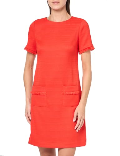 Tommy Hilfiger Damen Pleated Trim Short Sleeve High Neck Shift Mini Dress Kleid, Abendrot, 36 von Tommy Hilfiger