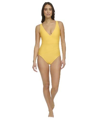 Tommy Hilfiger Damen Full Coverage V-Neck Swimsuit Badeanzug, Honig, 16 von Tommy Hilfiger